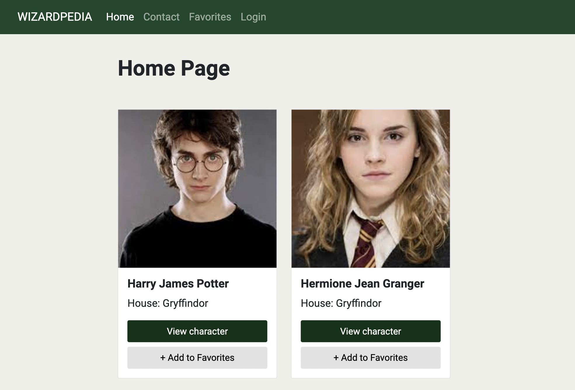 harry potter website homepage